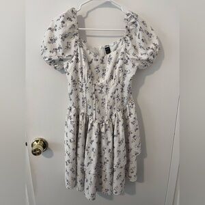 Puff Sleeve Floral Print Tiered Corset Mini Dress Babydoll Milkmaid Fairy XS